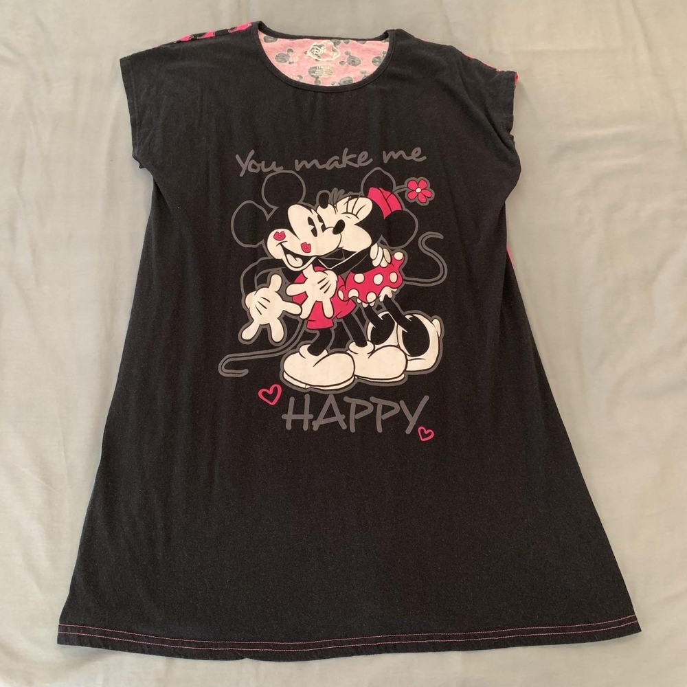 Disney Sleepshirt Girls XL 14-18 Black Minnie Mickey Happy Graphic Nightgown